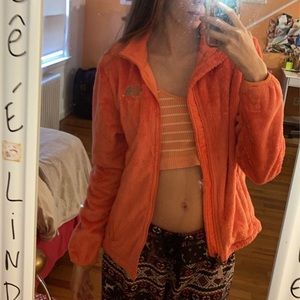 North Face Orange Fleece Zip Up Jacket